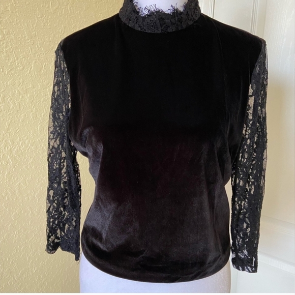 Alice + Olivia Jenny Mock Neck Lace Velvet Crop Size 6 - Picture 12 of 14